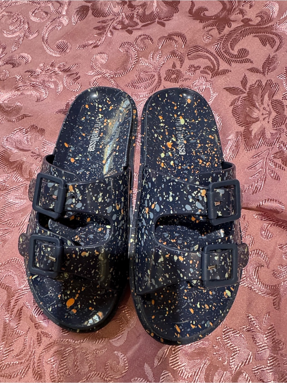 Melissa Kids Navy Glitter Speckled Double-Buckle Slides size 1